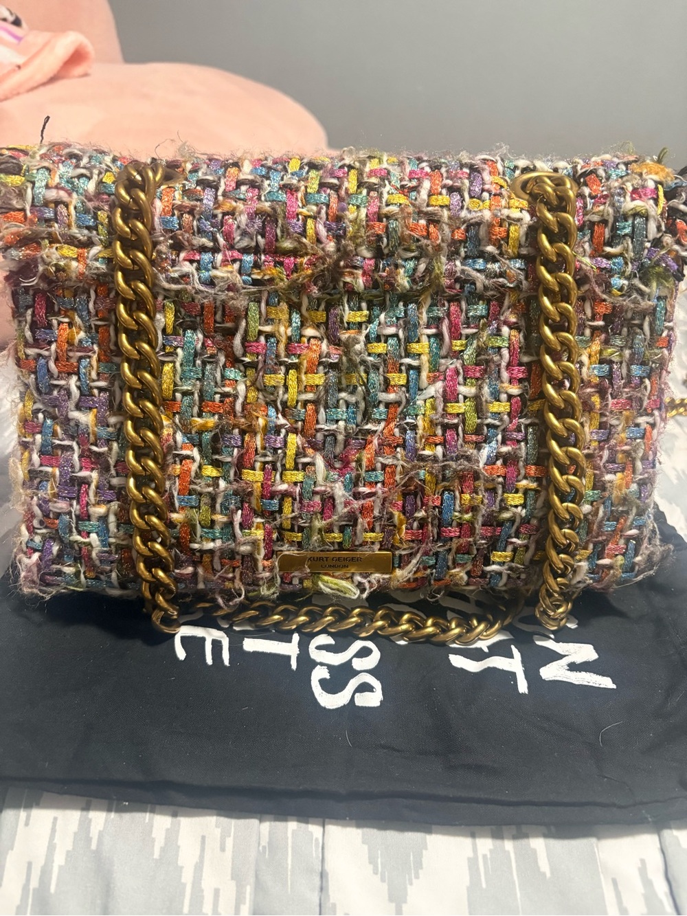 Kurt Geiger Multicolor Tweed Shoulder Bag with Brass Hand Clasp - Picture 2 of 5
